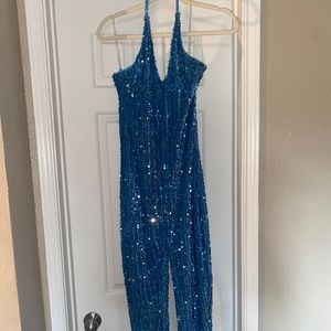 Turquoise Sequin Jumpsuit